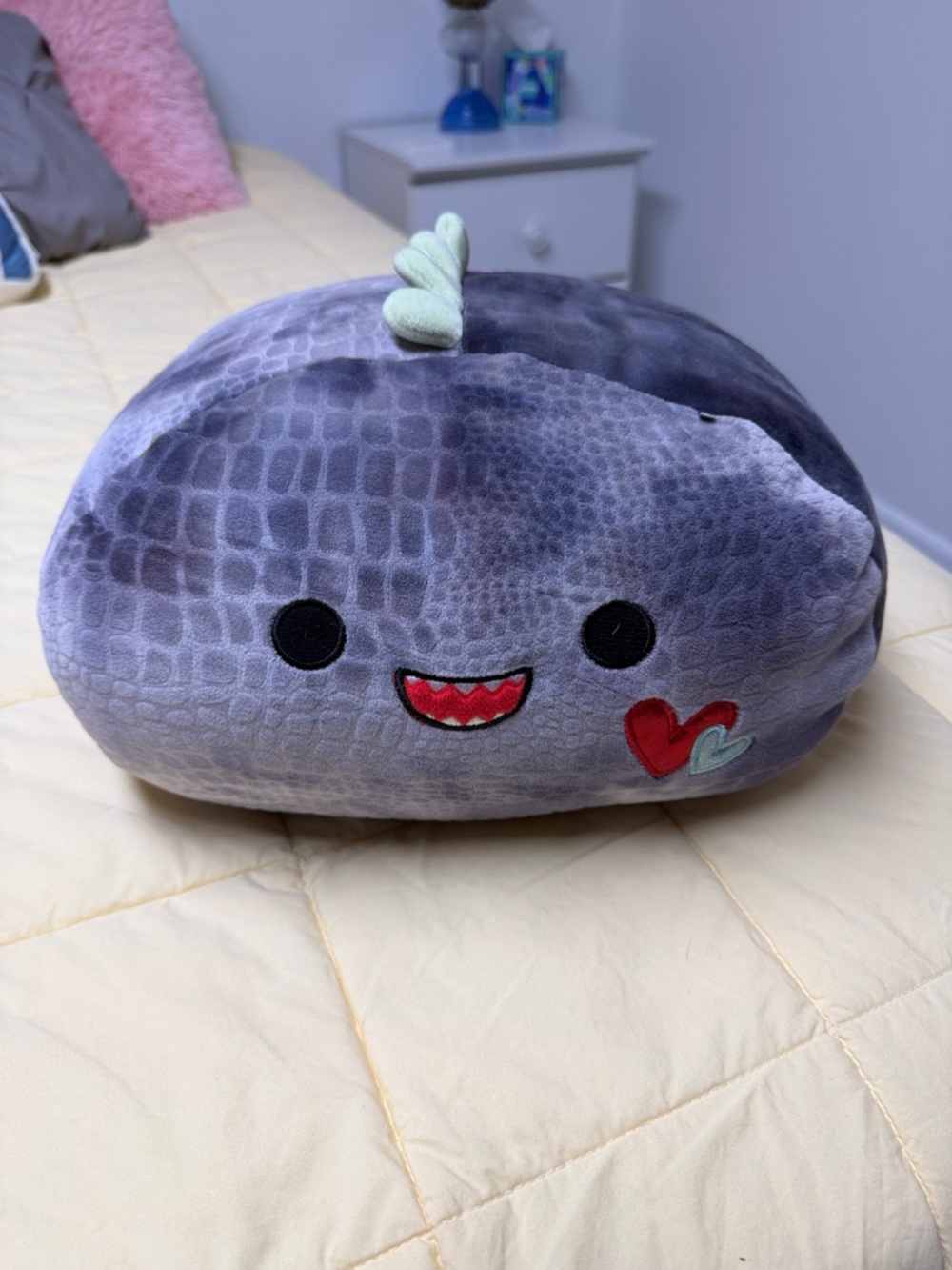 Gray Cute Plush Sea Creature Pillow with Heart Accent